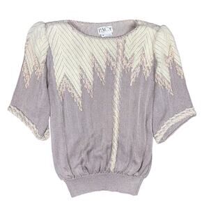 Vintage PACA Knit Top Womens M Silk Blend Shimmer Puff Sleeve USA Made Textured